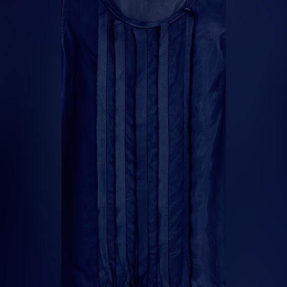 J. Crew - 100% Silk Navy Crew Neck Blouse Tank Raw Edge Pleating Front Detail 2 - Picture 2 of 5